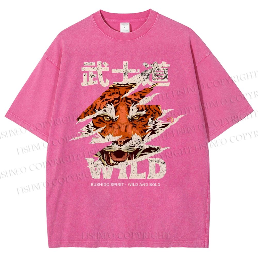 Unisex Japanese Wild Tiger Printed Washed Tee