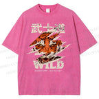 Unisex Japanese Wild Tiger Printed Washed Tee