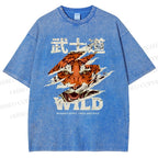 Unisex Japanese Wild Tiger Printed Washed Tee