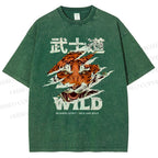 Unisex Japanese Wild Tiger Printed Washed Tee