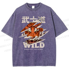 Unisex Japanese Wild Tiger Printed Washed Tee