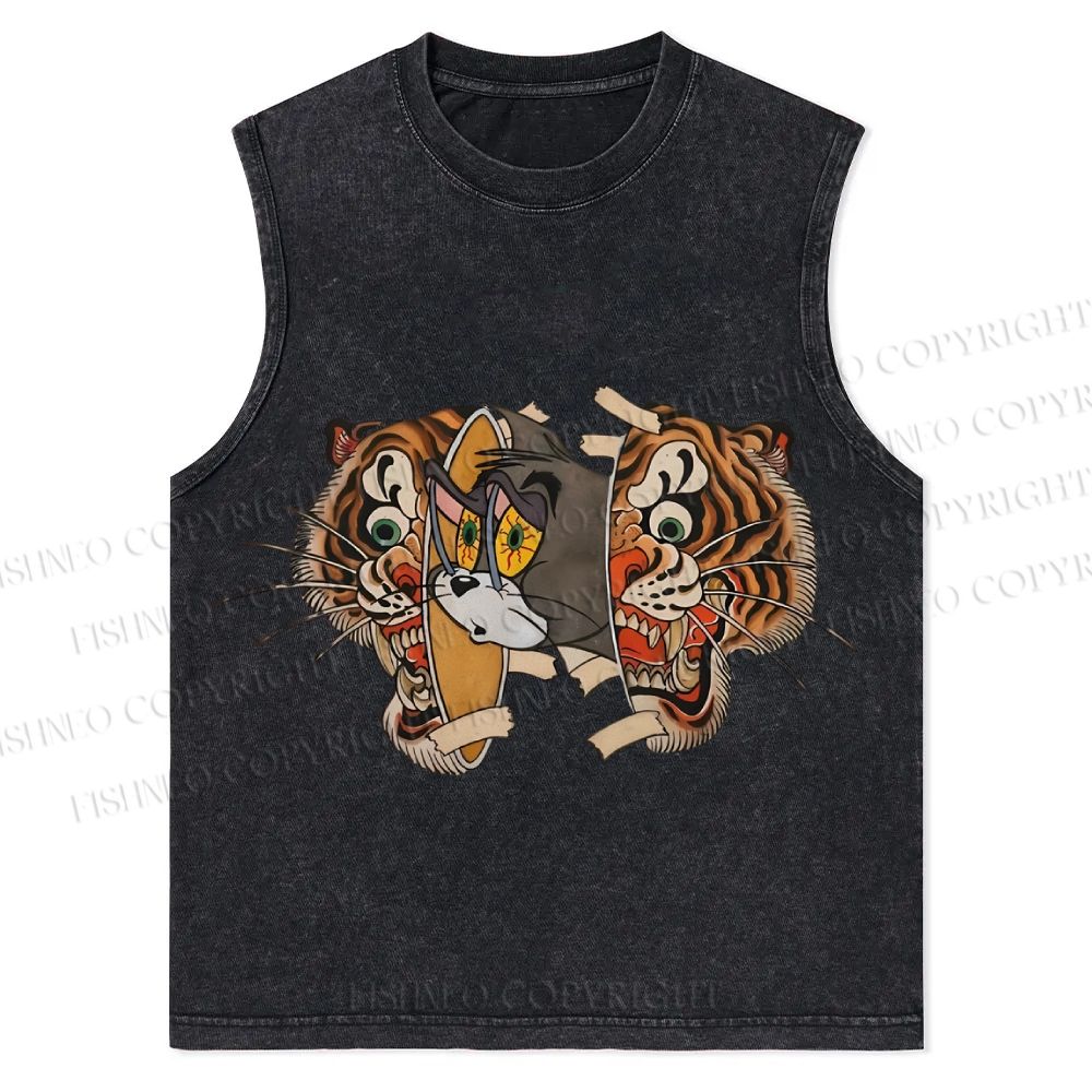 Cat Tiger Christian Snowflake Washed Vest