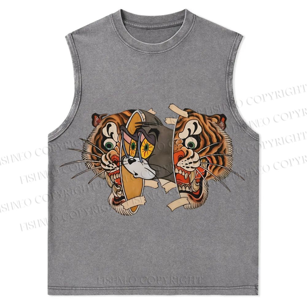 Cat Tiger Christian Snowflake Washed Vest