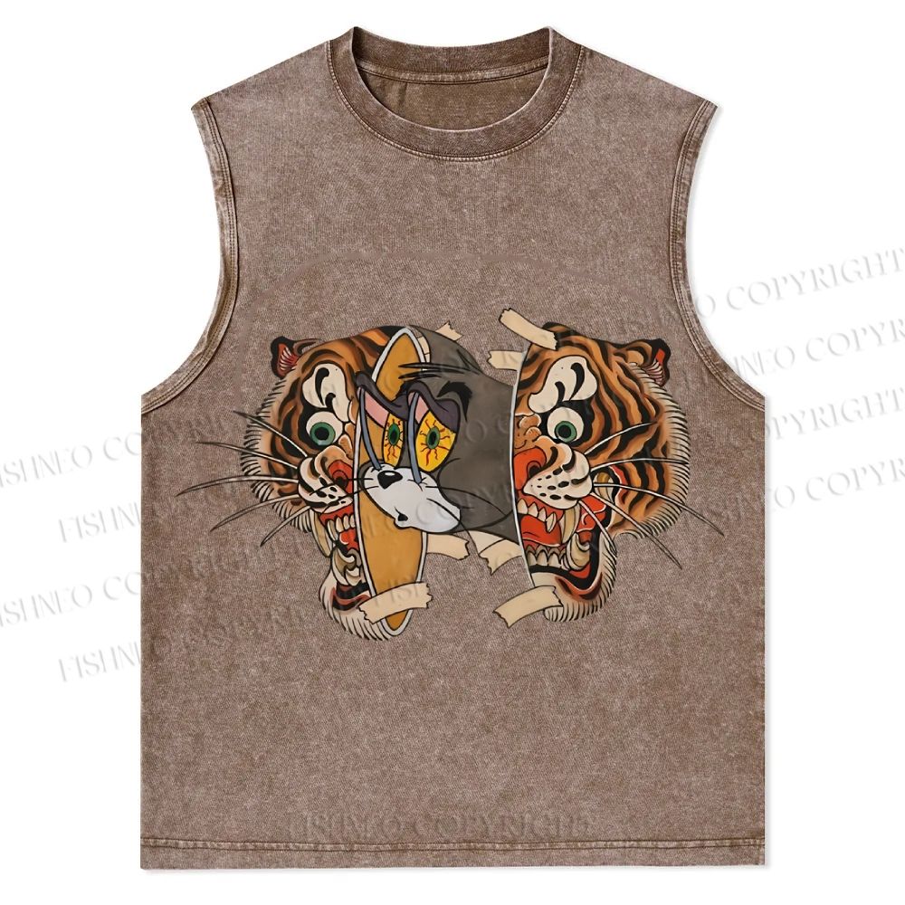 Cat Tiger Christian Snowflake Washed Vest