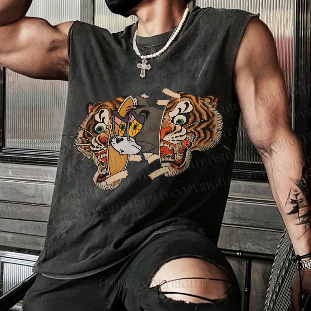 Cat Tiger Christian Snowflake Washed Vest