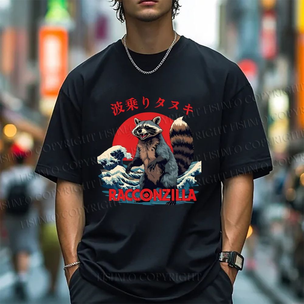 Unisex Japanese Raccoon Wave Classic Cotton T-shirt