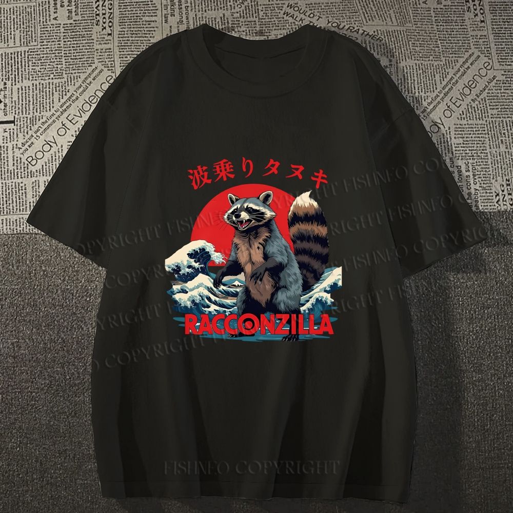 Unisex Japanese Raccoon Wave Classic Cotton T-shirt