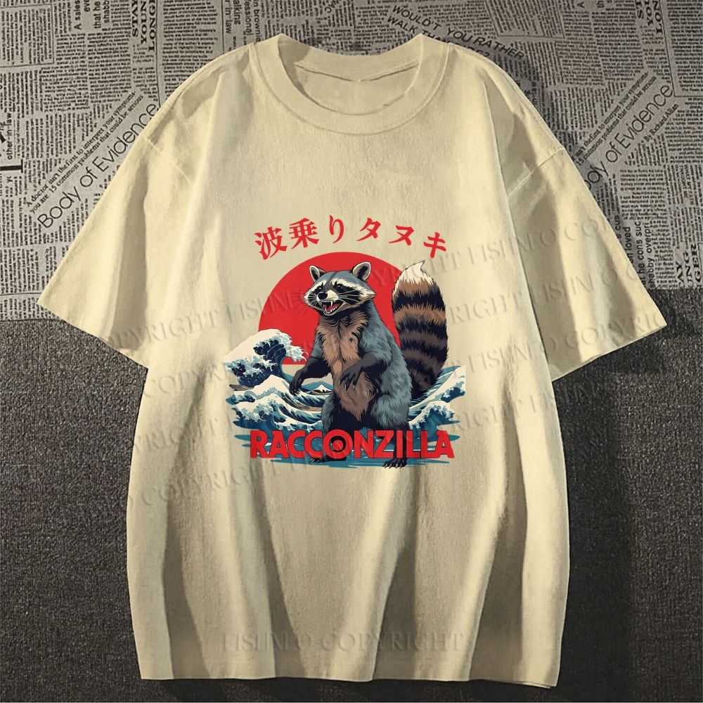 Unisex Japanese Raccoon Wave Classic Cotton T-shirt