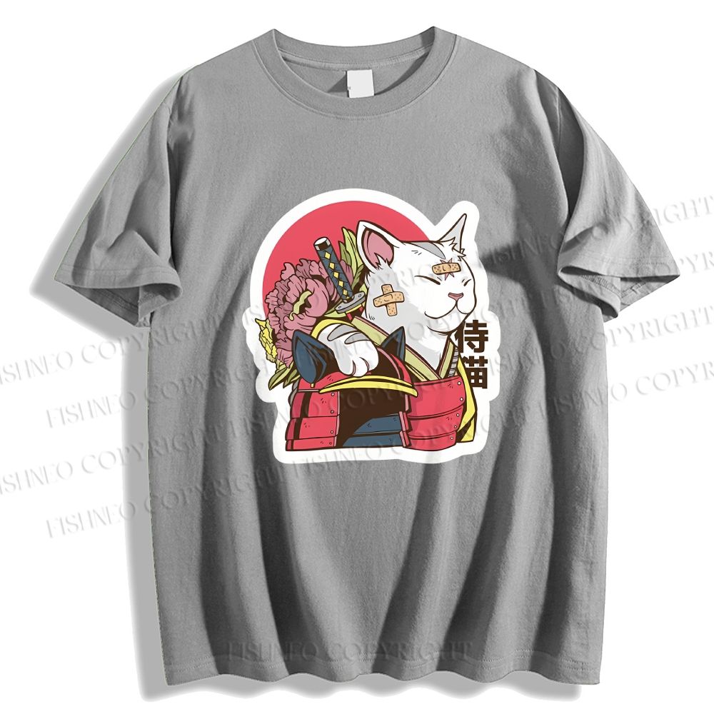 Unisex Japanese Cat Samurai Classic Cotton T-shirt