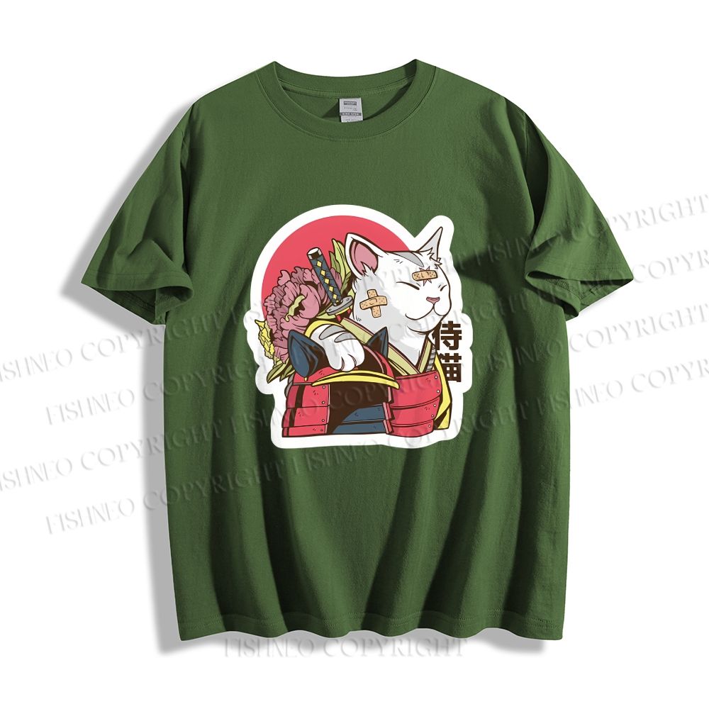 Unisex Japanese Cat Samurai Classic Cotton T-shirt