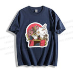 Unisex Japanese Cat Samurai Classic Cotton T-shirt
