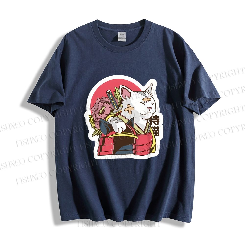 Unisex Japanese Cat Samurai Classic Cotton T-shirt