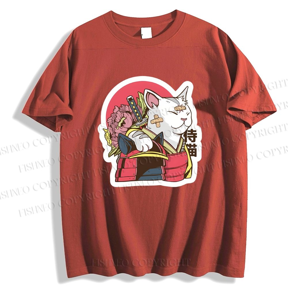 Unisex Japanese Cat Samurai Classic Cotton T-shirt