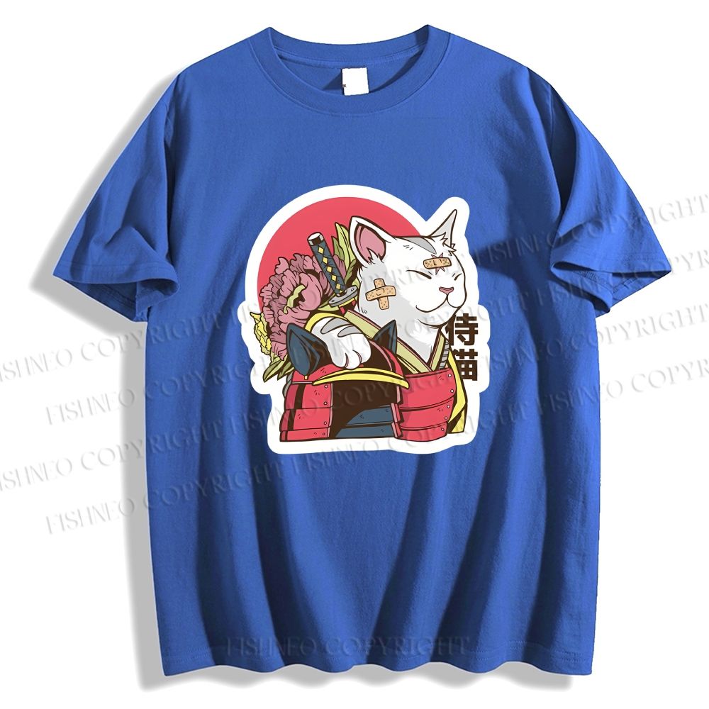 Unisex Japanese Cat Samurai Classic Cotton T-shirt