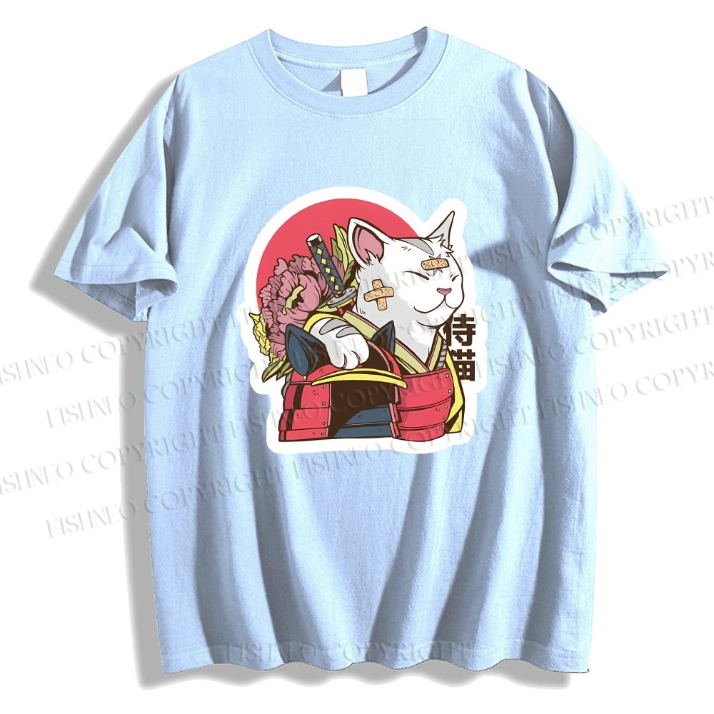 Unisex Japanese Cat Samurai Classic Cotton T-shirt