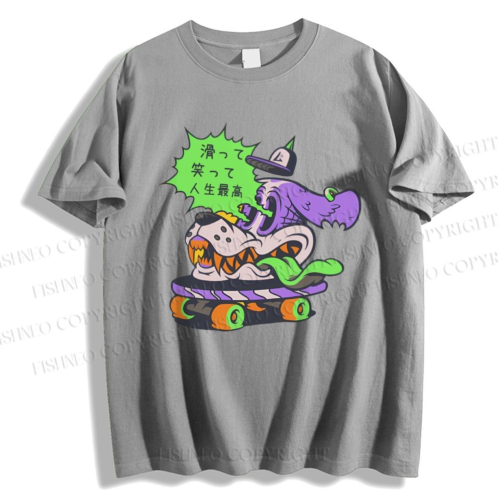 Unisex Japanese Dog Skating Graffiti Classic Cotton T-shirt