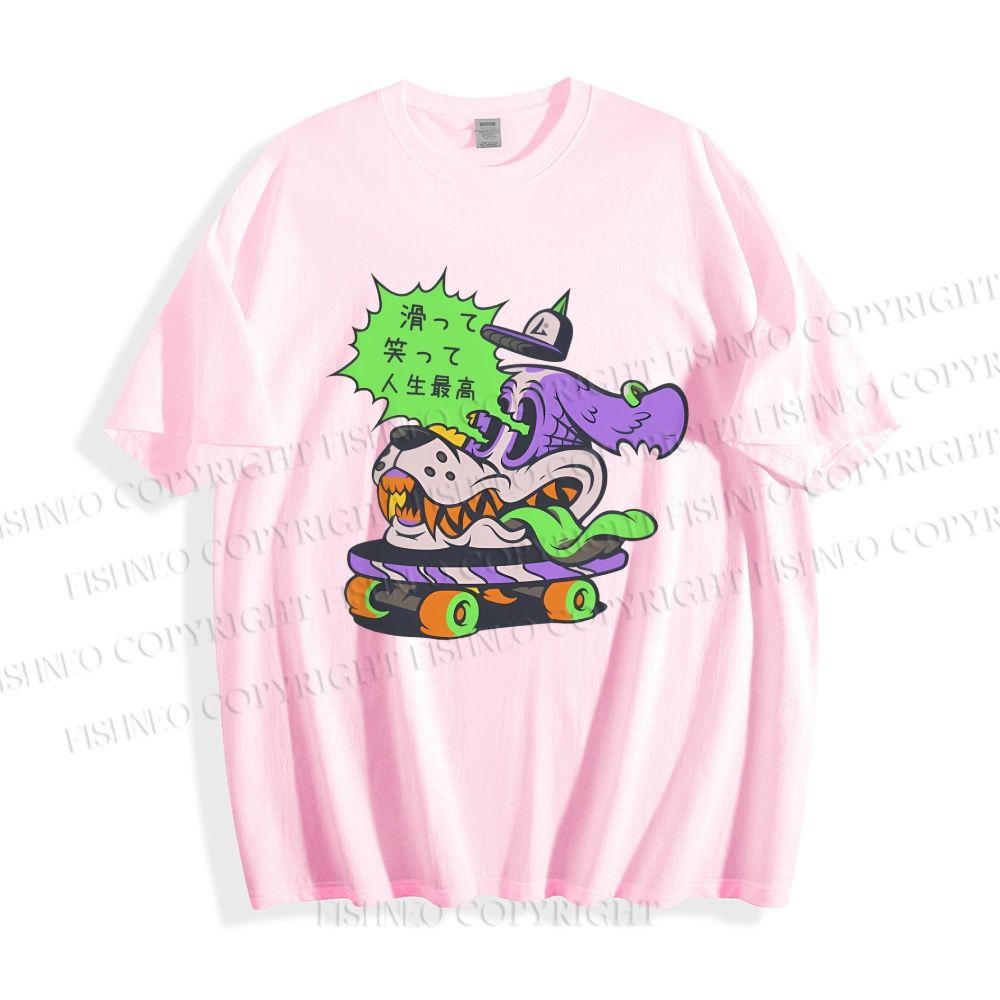 Unisex Japanese Dog Skating Graffiti Classic Cotton T-shirt