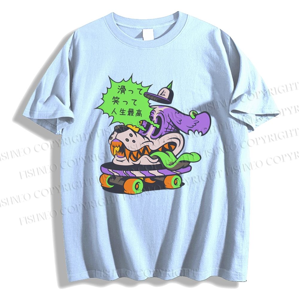 Unisex Japanese Dog Skating Graffiti Classic Cotton T-shirt