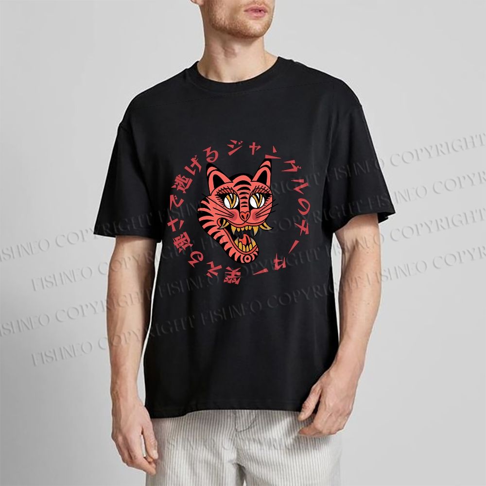 Unisex Japanese Old School Leopard Graffiti Classic Cotton T-shirt