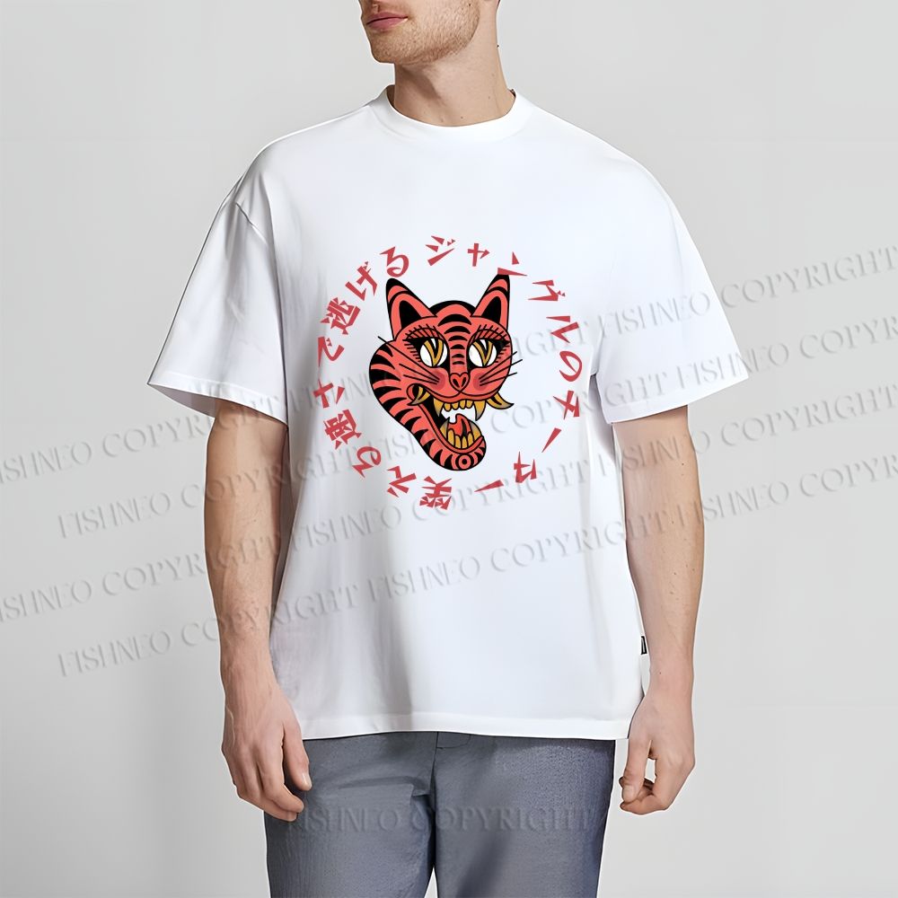 Unisex Japanese Old School Leopard Graffiti Classic Cotton T-shirt