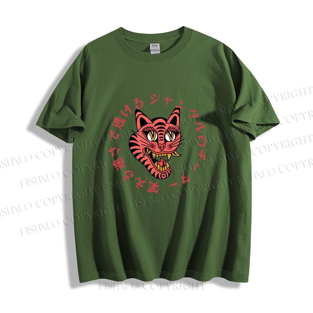 Unisex Japanese Old School Leopard Graffiti Classic Cotton T-shirt