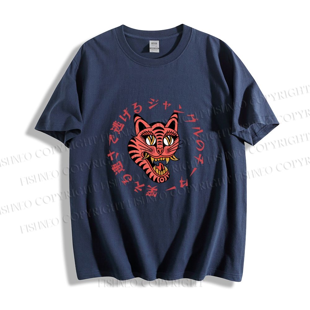 Unisex Japanese Old School Leopard Graffiti Classic Cotton T-shirt
