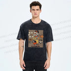 Unisex Vintage Skull Skeleton Graffiti Printed Washed Tee