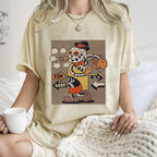 Unisex Vintage Skull Skeleton Graffiti Printed Washed Tee