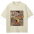 Unisex Vintage Skull Skeleton Graffiti Printed Washed Tee