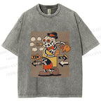 Unisex Vintage Skull Skeleton Graffiti Printed Washed Tee