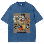 Unisex Vintage Skull Skeleton Graffiti Printed Washed Tee