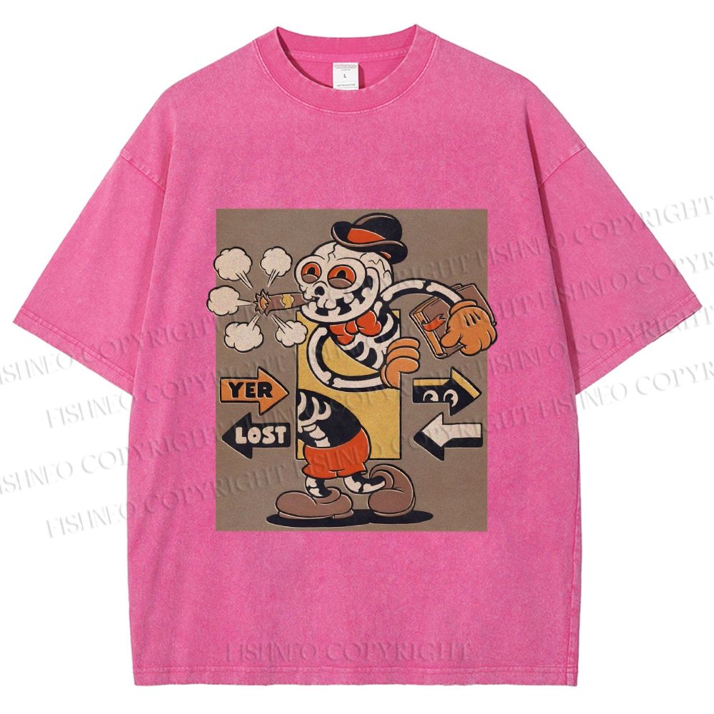 Unisex Vintage Skull Skeleton Graffiti Printed Washed Tee