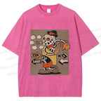 Unisex Vintage Skull Skeleton Graffiti Printed Washed Tee