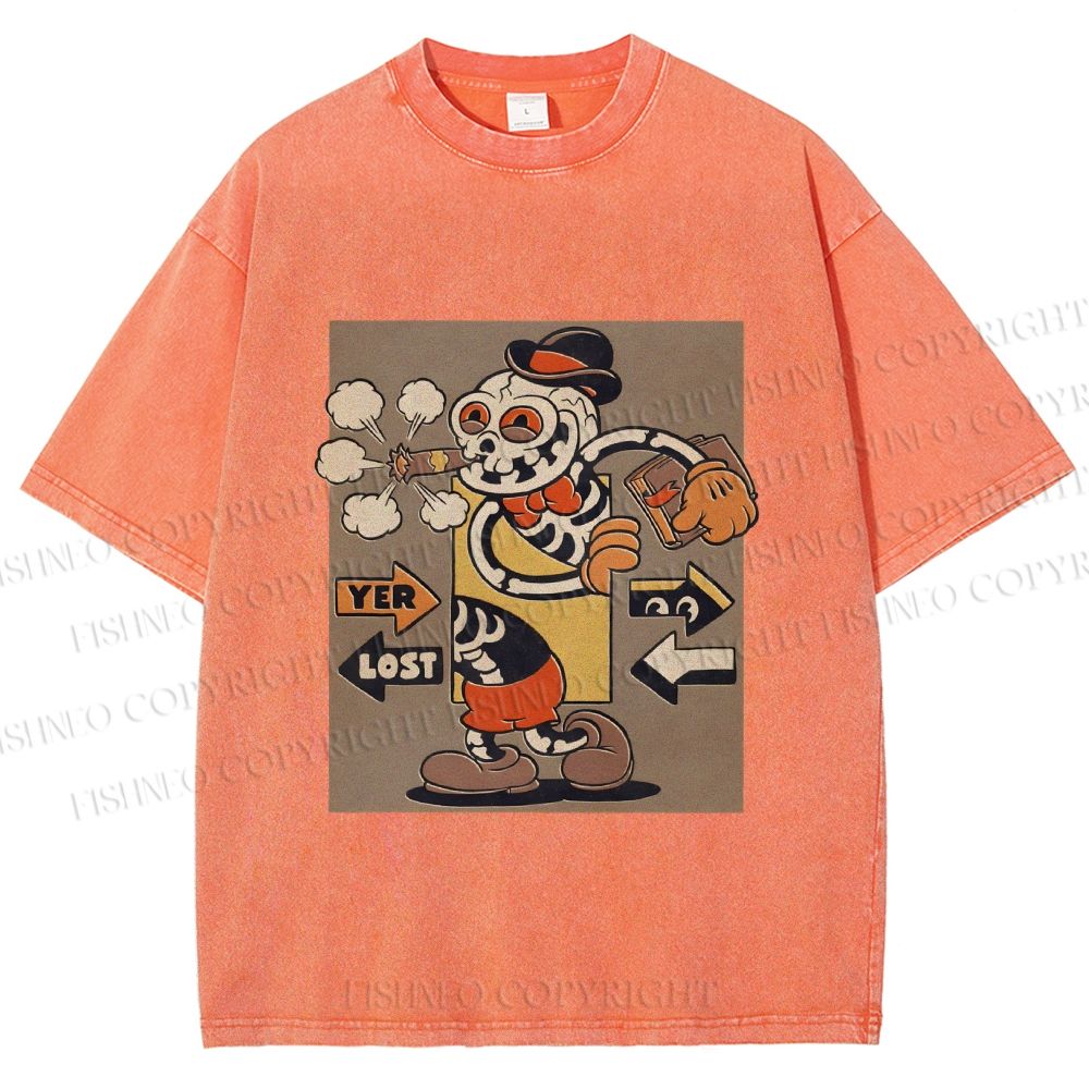 Unisex Vintage Skull Skeleton Graffiti Printed Washed Tee