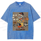 Unisex Vintage Skull Skeleton Graffiti Printed Washed Tee