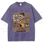 Unisex Vintage Skull Skeleton Graffiti Printed Washed Tee