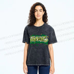 Unisex Japanese Letter Graffiti Printed Washed Tee
