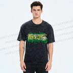 Unisex Japanese Letter Graffiti Printed Washed Tee
