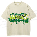 Unisex Japanese Letter Graffiti Printed Washed Tee