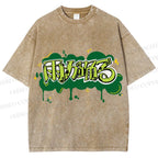 Unisex Japanese Letter Graffiti Printed Washed Tee