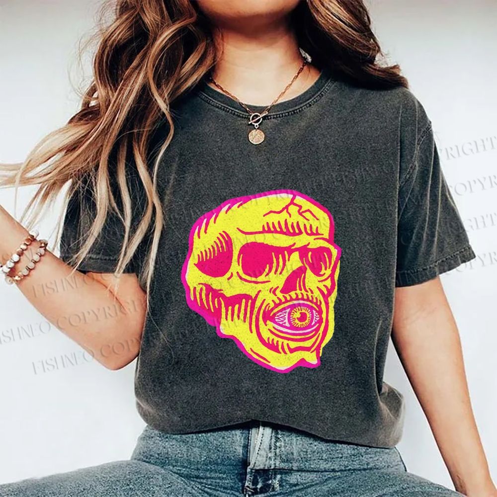 Unisex Vintage Skull Printed Washed Tee