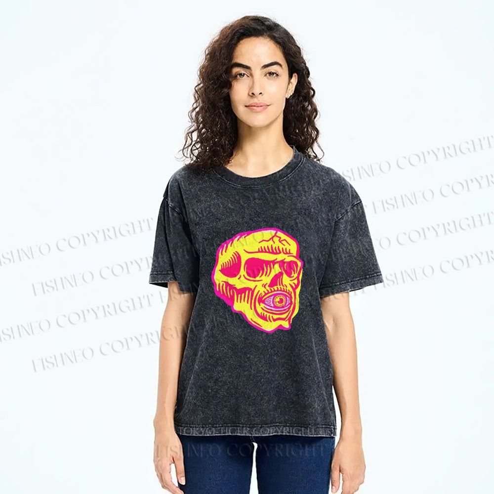 Unisex Vintage Skull Printed Washed Tee