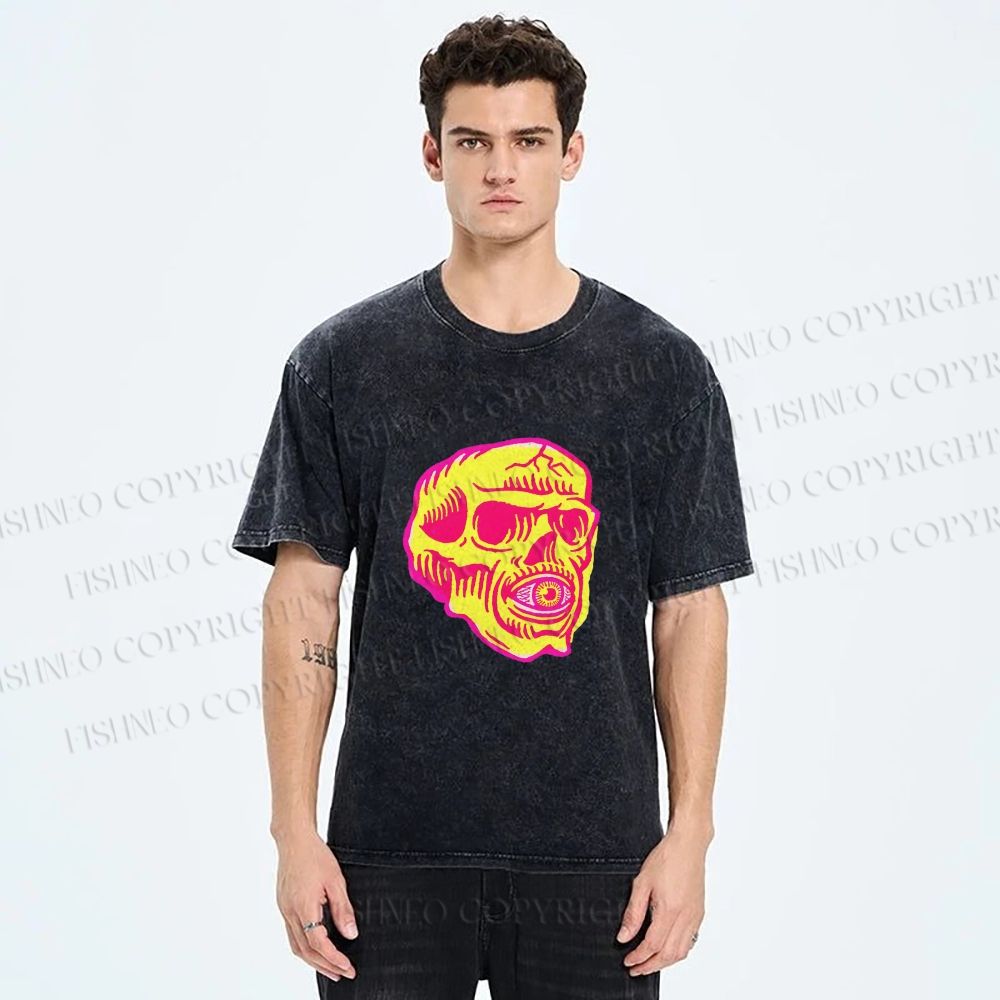 Unisex Vintage Skull Printed Washed Tee