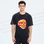 Unisex Vintage Skull Printed Washed Tee