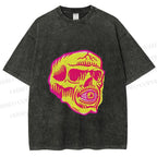 Unisex Vintage Skull Printed Washed Tee
