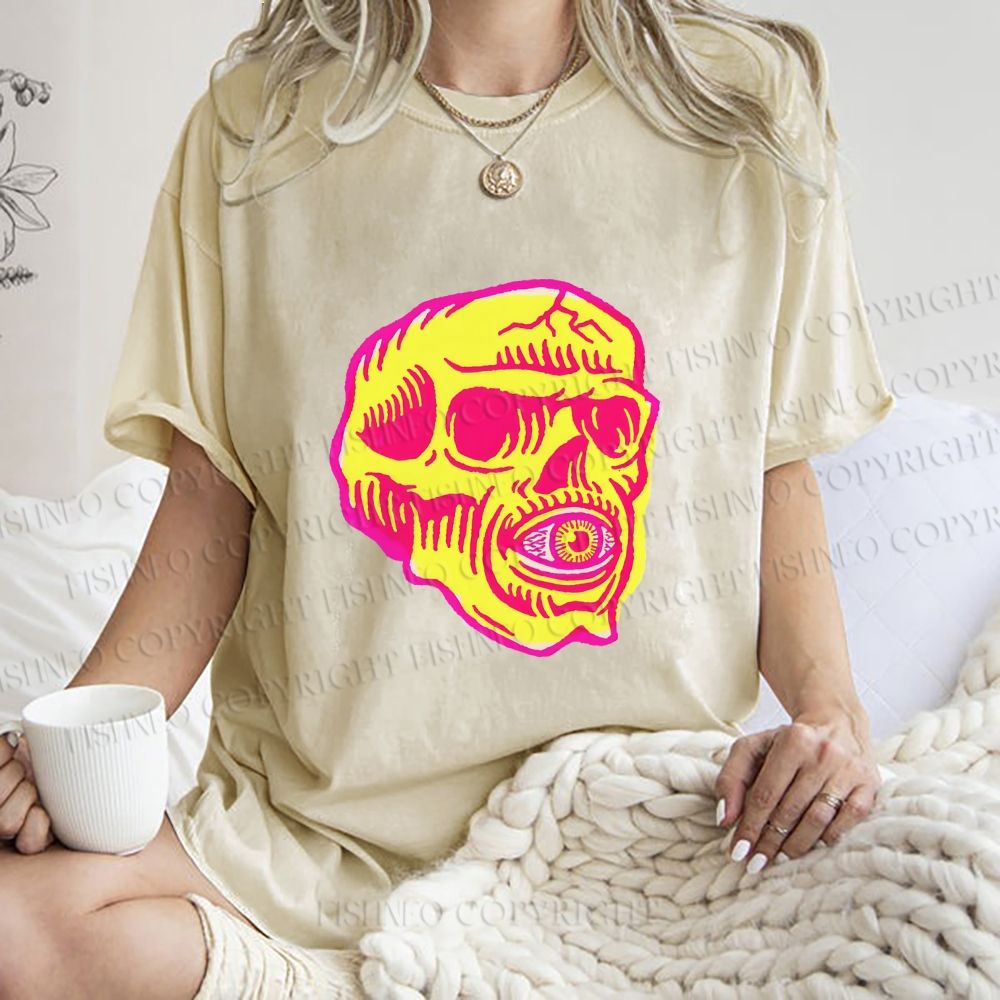 Unisex Vintage Skull Printed Washed Tee
