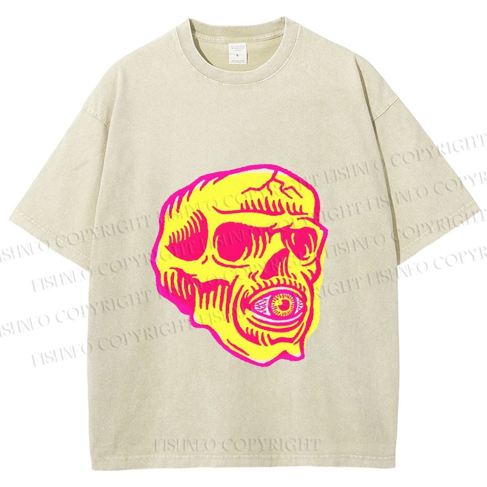 Unisex Vintage Skull Printed Washed Tee