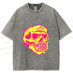 Unisex Vintage Skull Printed Washed Tee