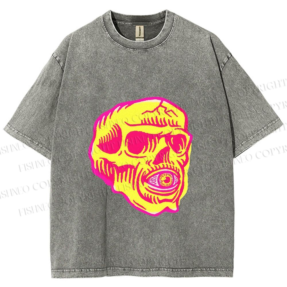 Unisex Vintage Skull Printed Washed Tee