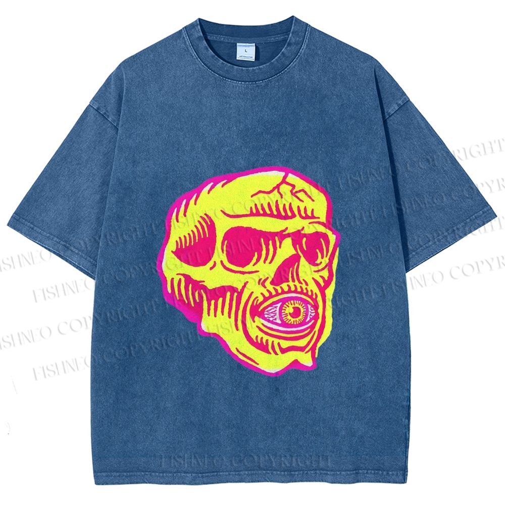 Unisex Vintage Skull Printed Washed Tee